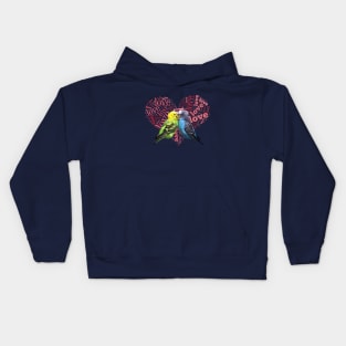 Cute Budgie Love Heart Parakeet Kiss Kids Hoodie